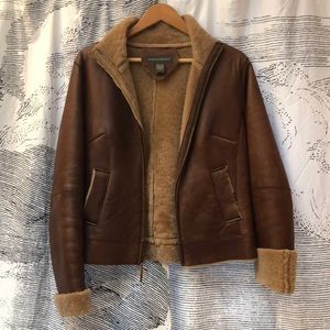 Banana Republic Shearling Leather Brown Jacket Women’s Sz. M